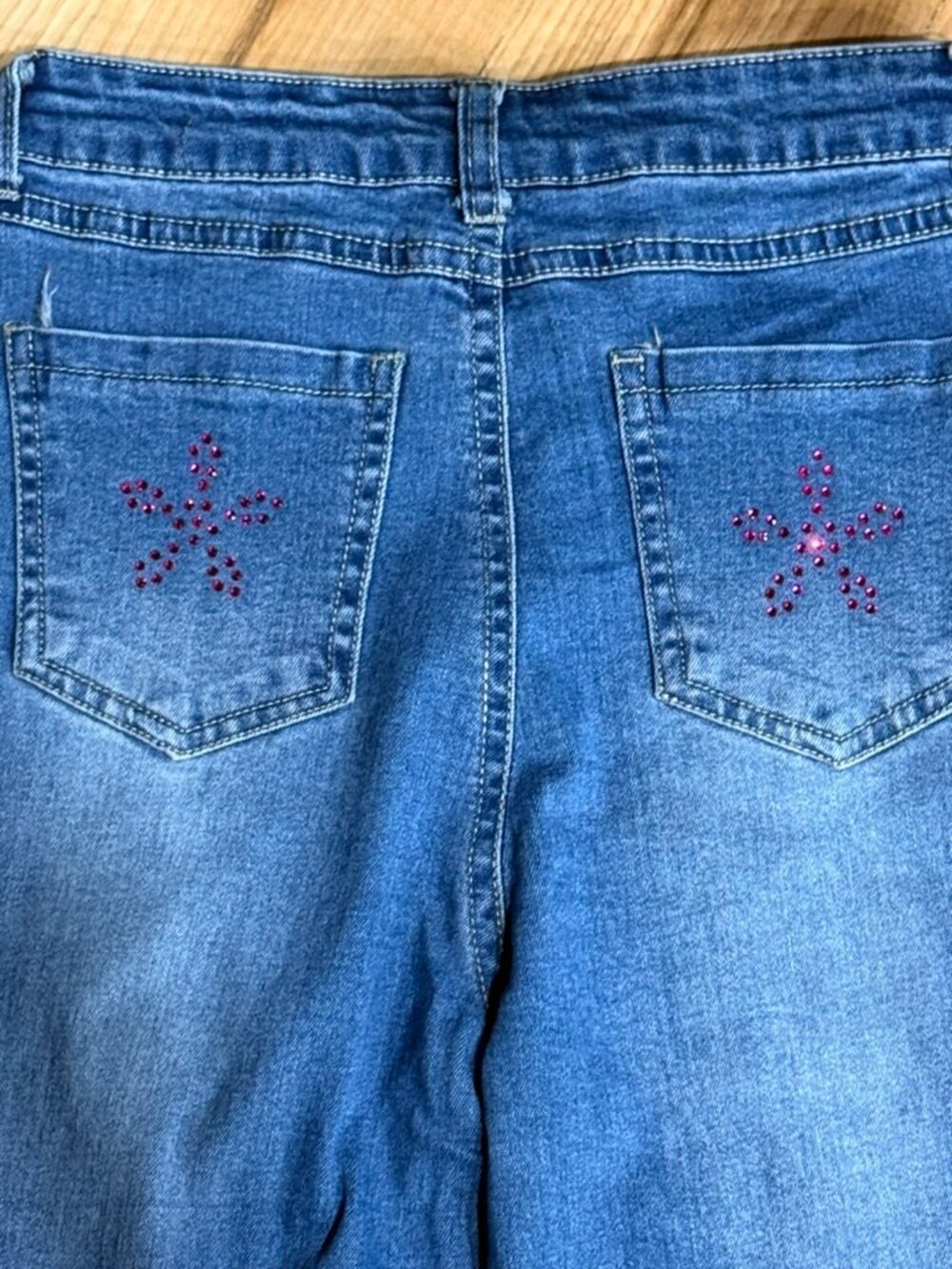 Girls Pink Flower Rhinestone Flared Jeans Size 10 y